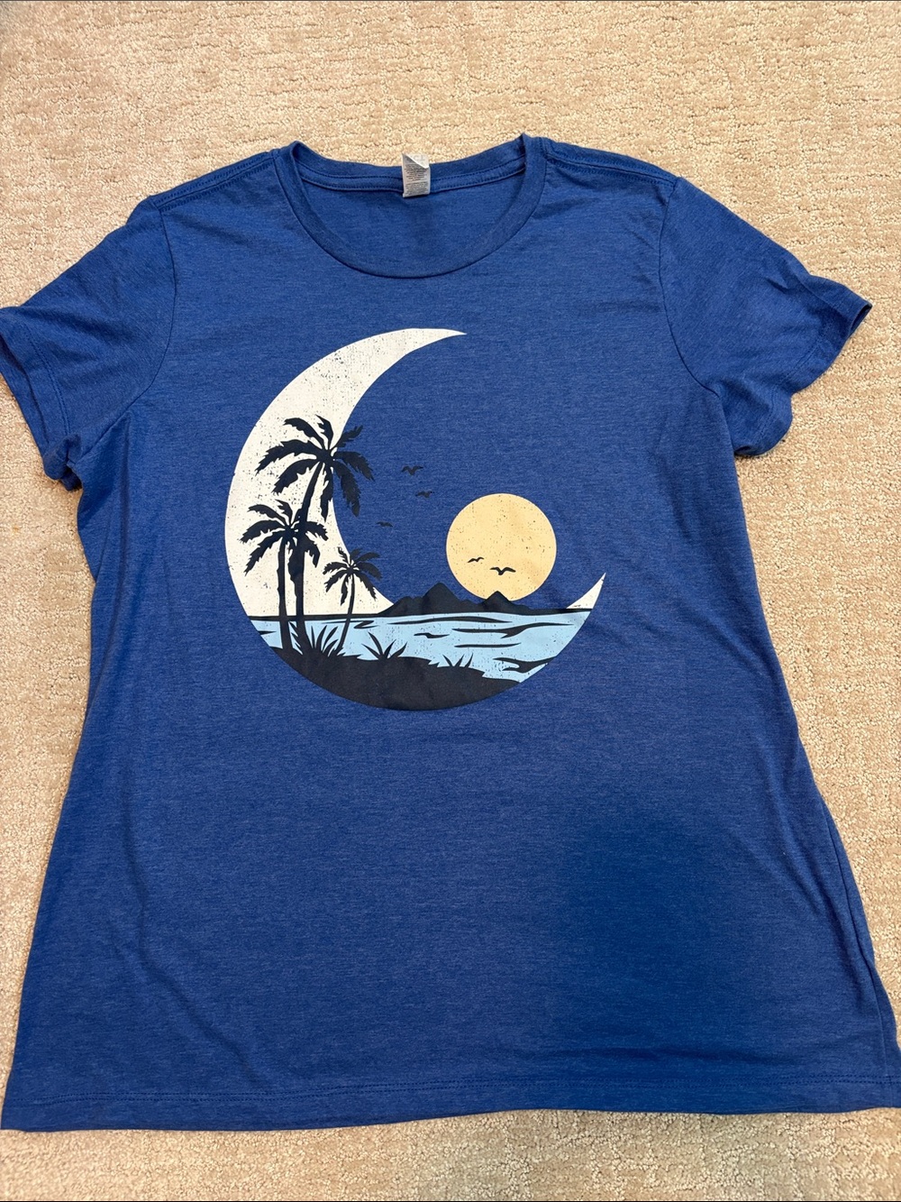 Blue Tee Women’s XL Graphic Moon Beach Costal Spring Summer Cotton Blend